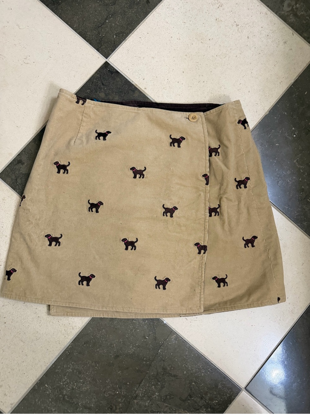 Lilly Pulitzer Tan Corduroy Mini Skirt with Black Dog Embroidery